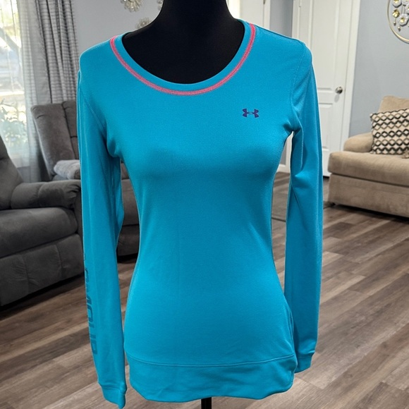 Under Armour Women's Blue Long Sleeve Tee with Pink Accents - Picture 1 of 7
